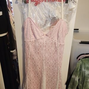 Sugar Thrillz Pink Lace Slip with Ribbon Tags
